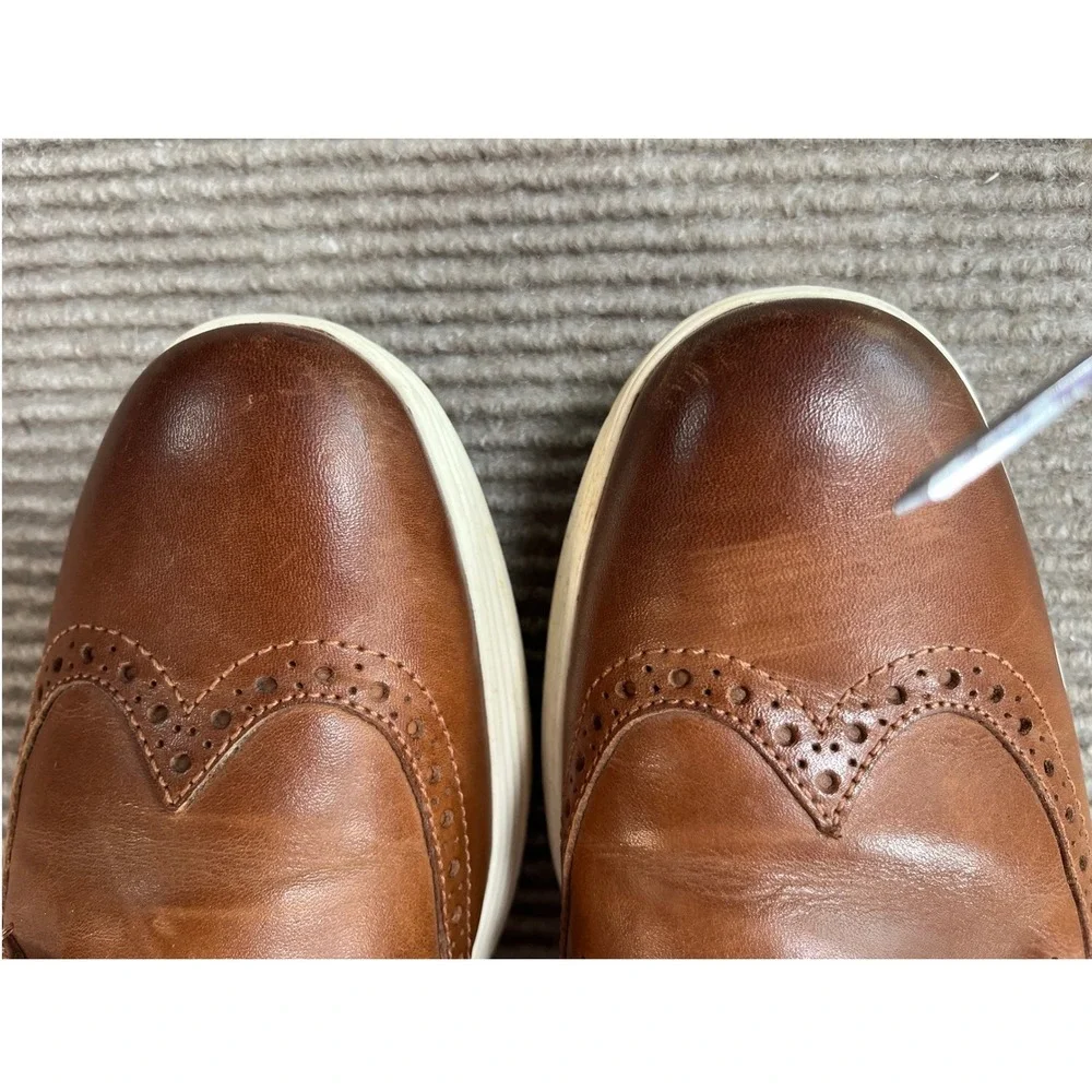 Cole Haan Mens Grand.OS Wingtip Oxford British Tan Leather Shoes Size 9.5M